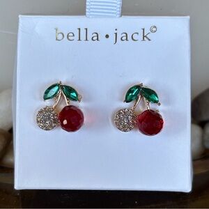 Brand New Bella Jack Red Cherries Crystal Rhinestone Post Earrings Studs Pierced